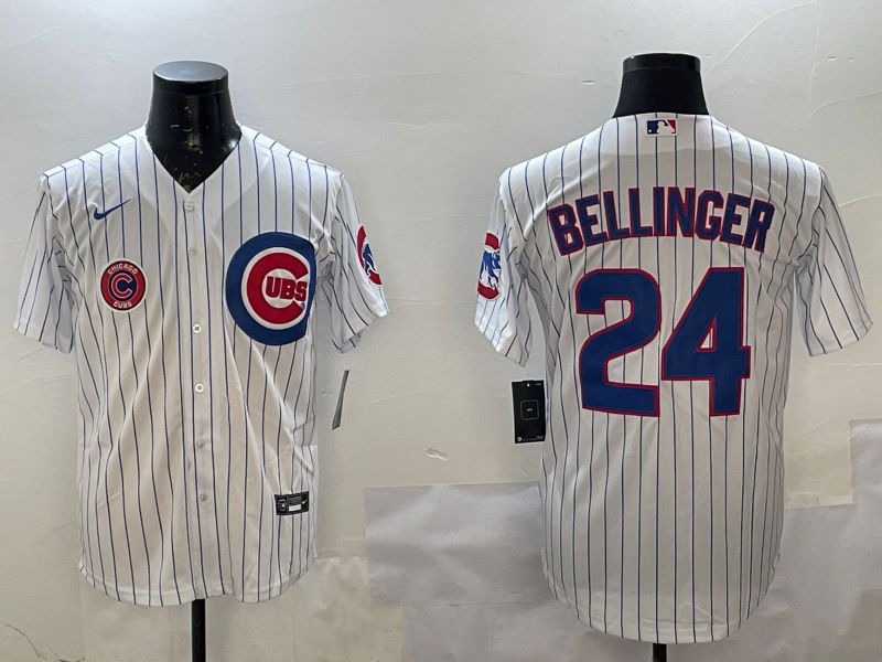 Men Chicago Cubs #24 Bellinger White Stripe Game 2025 Nike MLB Jersey style 3->chicago cubs->MLB Jersey